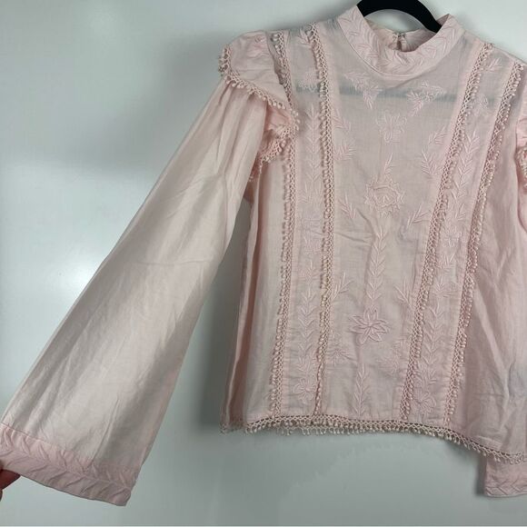 Walter Baker Randy Embroidered Cotton Long Sleeve Poplin Blouse Pink Size Small - Picture 5 of 11